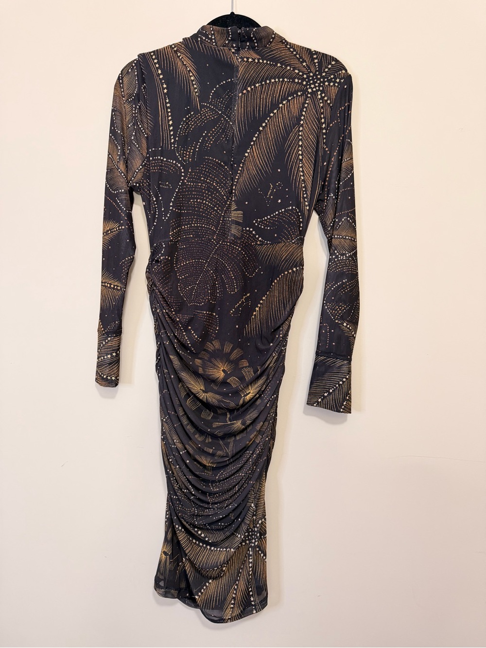 FARM Rio Black Golden Foliage Tulle Midi Dress - Stretch Mesh NWT - Size L - Picture 10 of 10